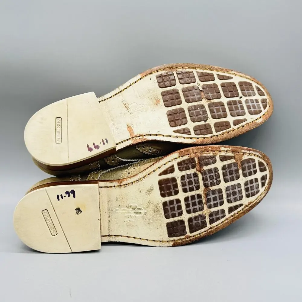 Cole Haan Shoes Mens 9 Beige Green Suede Wingtip Oxford Dress Brogue Rubber Sole